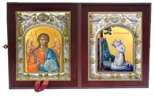 Складень Ангел Хранитель и Серафим Саровский преподобный, чудотворец