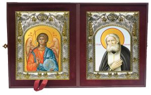 Складень Ангел Хранитель и Серафим Саровский преподобный, чудотворец