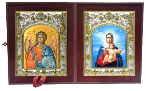 Складень Ангел Хранитель и Аз есмь с вами ,и никтоже на вы, икона Божией Матери