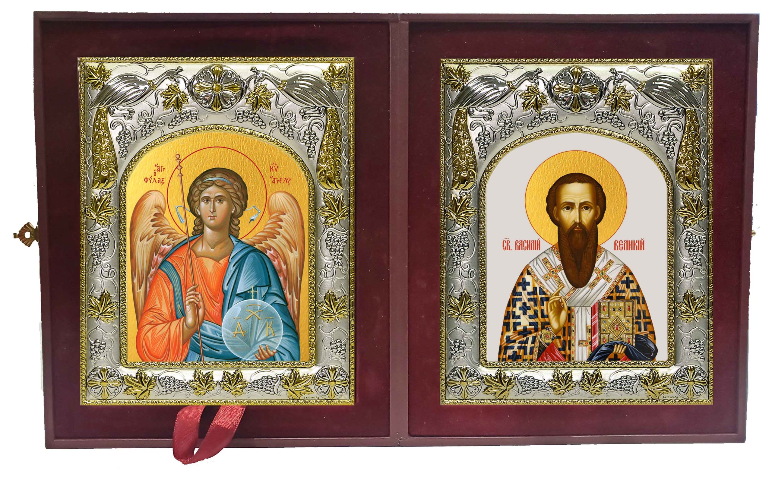 Складень Ангел Хранитель и Василий Великий святитель