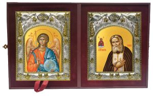 Складень Ангел Хранитель и Серафим Саровский преподобный, чудотворец