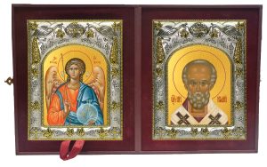 Складень Ангел Хранитель и Николай чудотворец, архиепископ Мир Ликийских, святитель