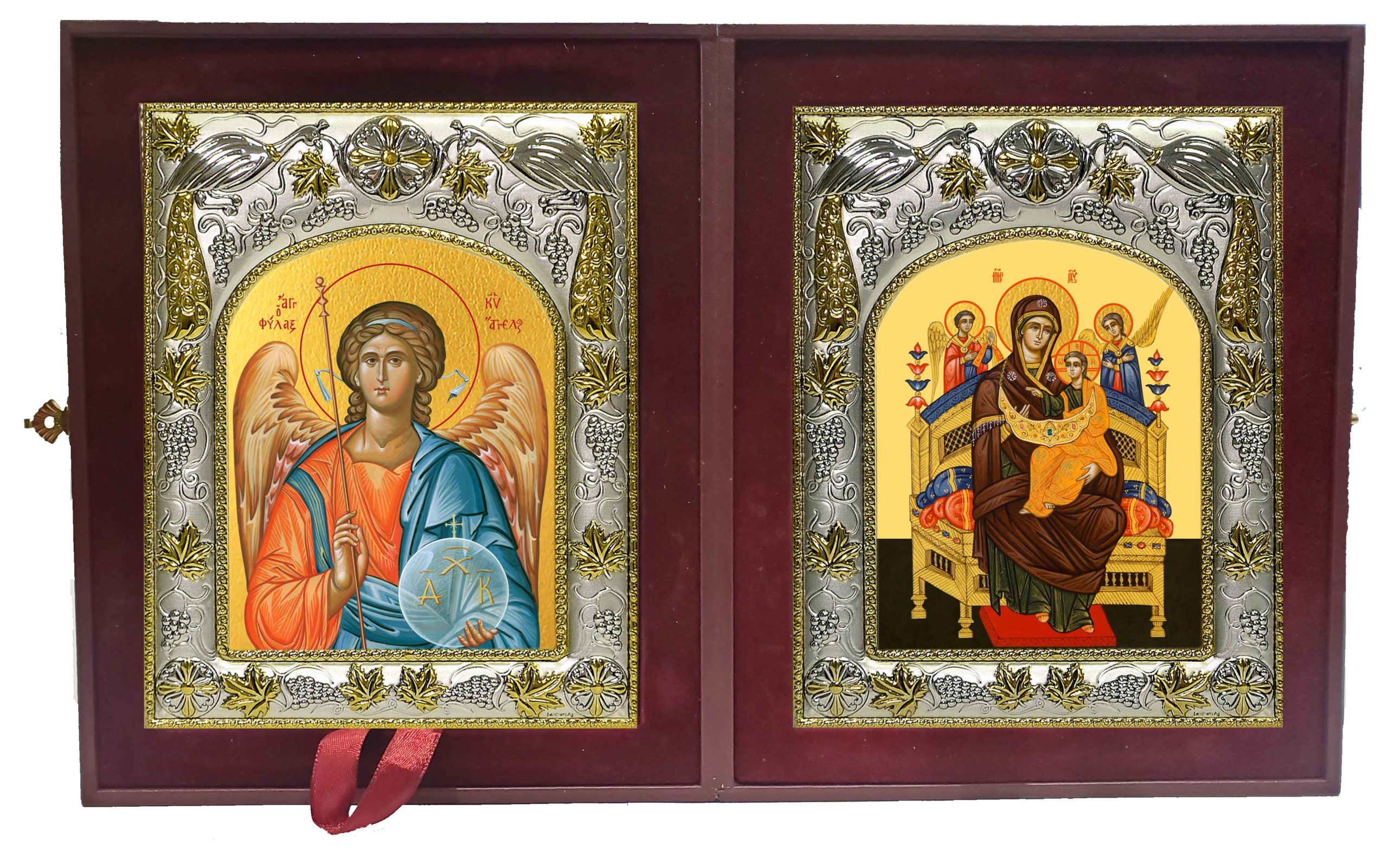 Складень Ангел Хранитель и Всецарица, икона Божией Матери