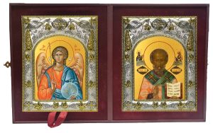 Складень Ангел Хранитель и Николай чудотворец, архиепископ Мир Ликийских, святитель