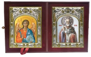 Складень Ангел Хранитель и Николай чудотворец, архиепископ Мир Ликийских, святитель