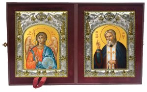 Складень Ангел Хранитель и Серафим Саровский преподобный, чудотворец