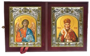 Складень Ангел Хранитель и Николай чудотворец, архиепископ Мир Ликийских, святитель