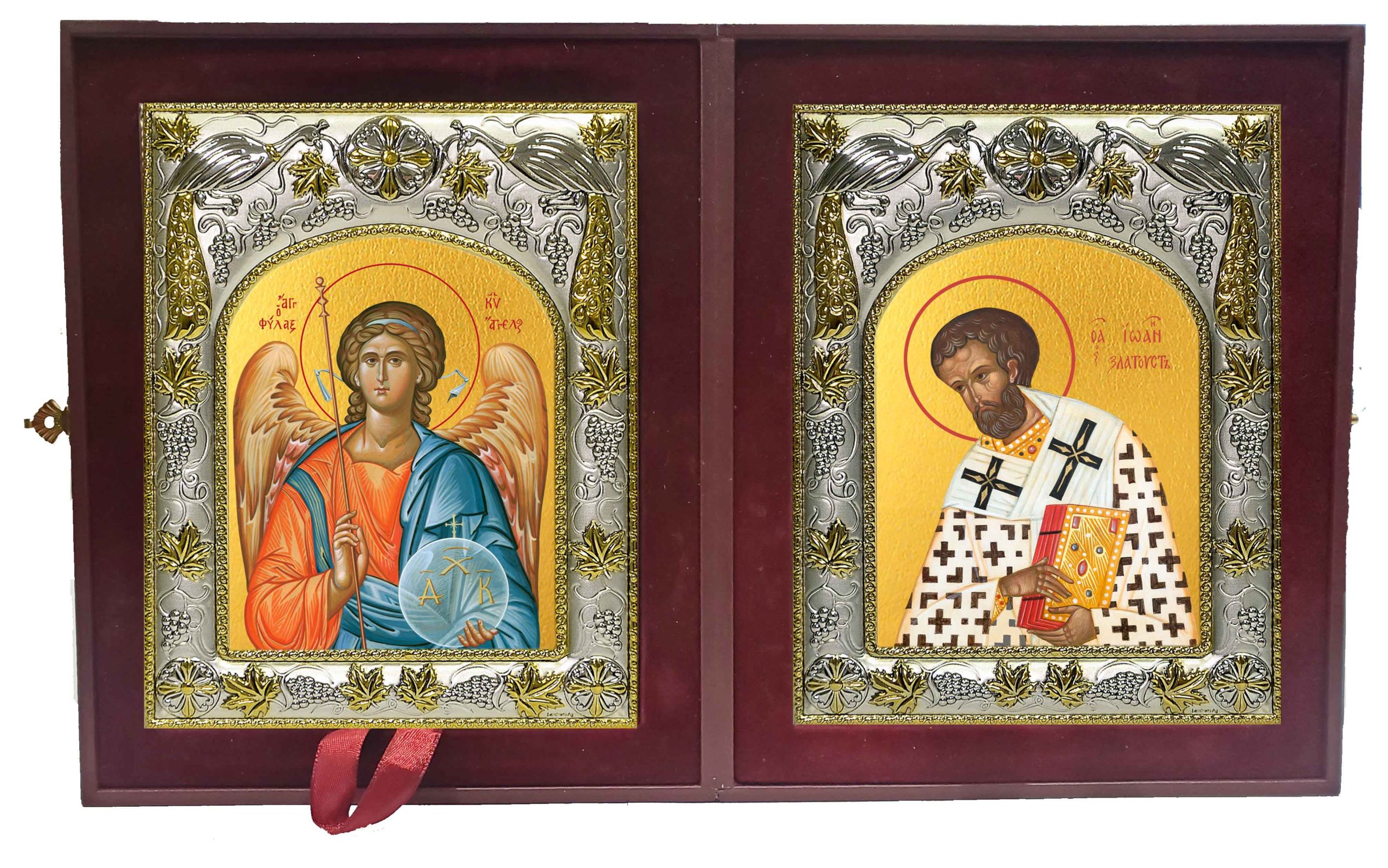 Складень Ангел Хранитель и Иоанн (Иван) Златоуст, архиепископ Константинопольский, святитель