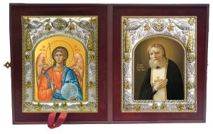 Складень Ангел Хранитель и Серафим Саровский преподобный, чудотворец