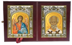 Складень Ангел Хранитель и Николай чудотворец, архиепископ Мир Ликийских, святитель
