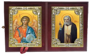 Складень Ангел Хранитель и Серафим Саровский преподобный, чудотворец