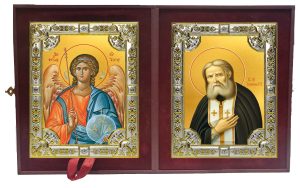 Складень Ангел Хранитель и Серафим Саровский преподобный, чудотворец