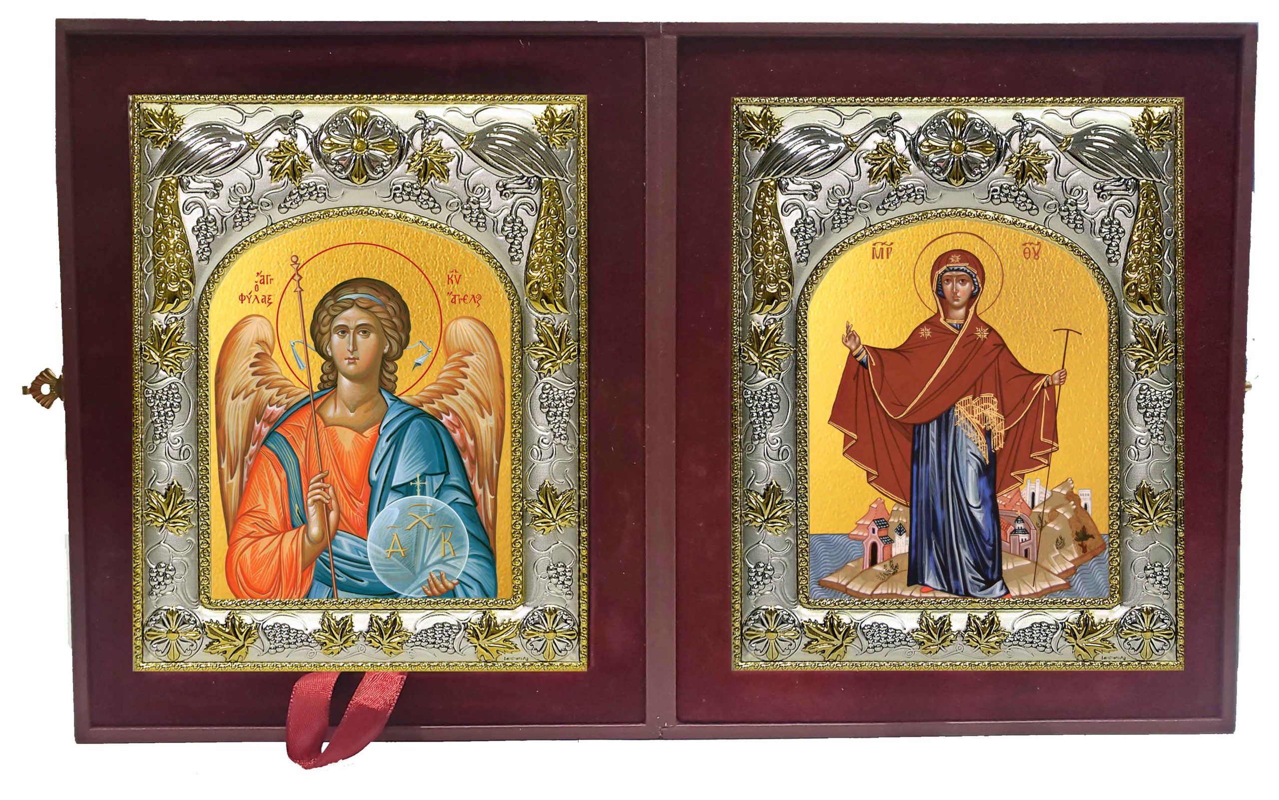 Складень Ангел Хранитель и Игумения святой Горы Афонской, икона Божией Матери