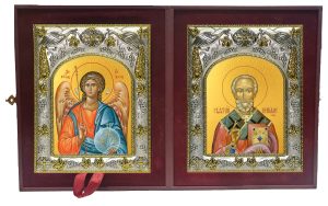 Складень Ангел Хранитель и Николай чудотворец, архиепископ Мир Ликийских, святитель