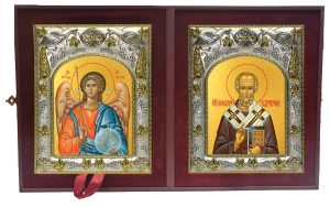 Складень Ангел Хранитель и Николай чудотворец, архиепископ Мир Ликийских, святитель