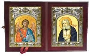 Складень Ангел Хранитель и Серафим Саровский преподобный, чудотворец