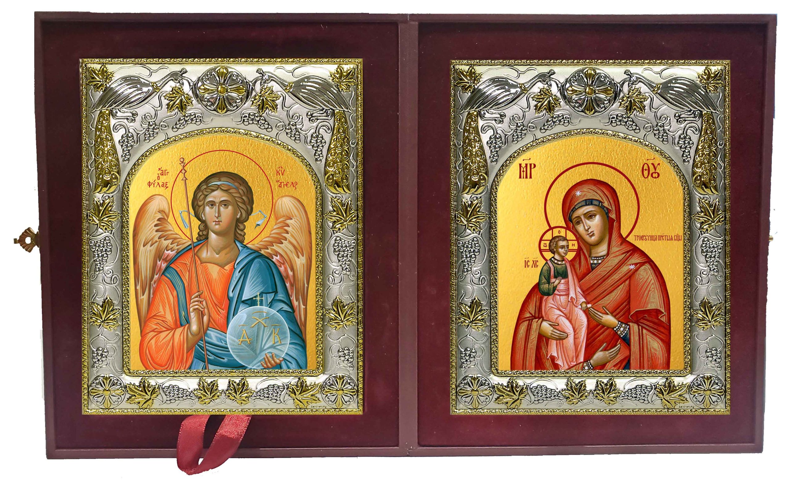 Складень Ангел Хранитель и Троеручица, икона Божией Матери