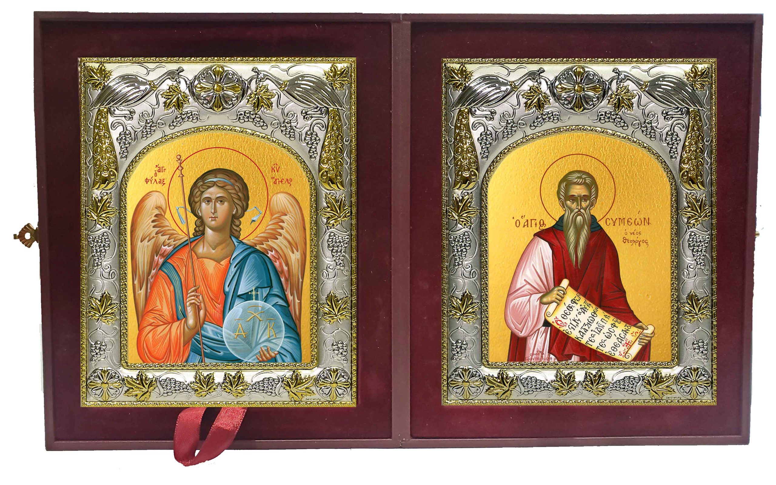 Складень Ангел Хранитель и Симеон (Семён) Новый, Богослов преподобный