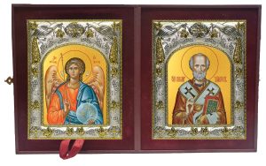 Складень Ангел Хранитель и Николай чудотворец, архиепископ Мир Ликийских, святитель