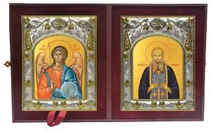 Складень Ангел Хранитель и Аристоклий преподобный, старец Афонский и Московский чудотворец