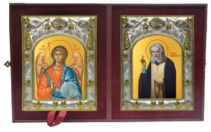 Складень Ангел Хранитель и Серафим Саровский преподобный, чудотворец