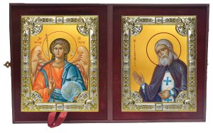 Складень Ангел Хранитель и Серафим Саровский преподобный, чудотворец