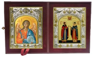 Складень Ангел Хранитель и Петр и Феврония святые благоверные князья
