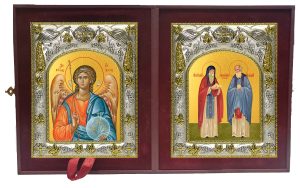 Складень Ангел Хранитель и Спиридон и Никодим преподобные, просфорники Печерские
