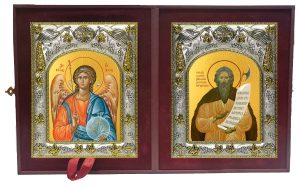 Складень Ангел Хранитель и Лаврентий, Христа ради юродивый, Калужский чудотворец, праведный