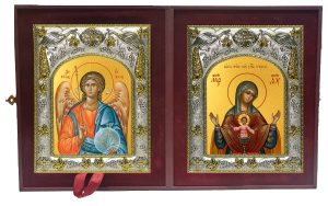 Складень Ангел Хранитель и Бысть Чрево Твое Святая Трапеза, икона Божией Матери