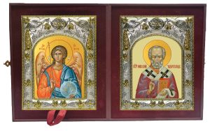Складень Ангел Хранитель и Николай чудотворец, архиепископ Мир Ликийских, святитель