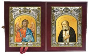 Складень Ангел Хранитель и Серафим Саровский преподобный, чудотворец