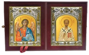 Складень Ангел Хранитель и Иоанн (Иван) Златоуст, архиепископ Константинопольский, святитель