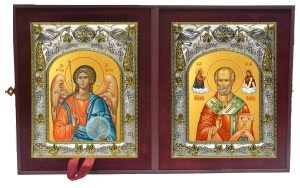 Складень Ангел Хранитель и Николай чудотворец, архиепископ Мир Ликийских, святитель