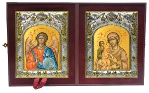 Складень Ангел Хранитель и Троеручица, икона Божией Матери