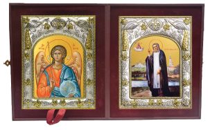 Складень Ангел Хранитель и Серафим Саровский преподобный, чудотворец