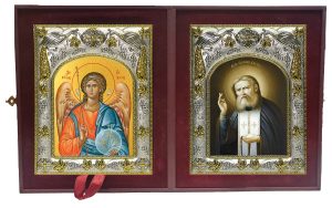 Складень Ангел Хранитель и Серафим Саровский преподобный, чудотворец