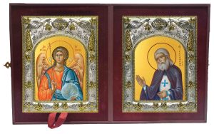 Складень Ангел Хранитель и Серафим Саровский преподобный, чудотворец