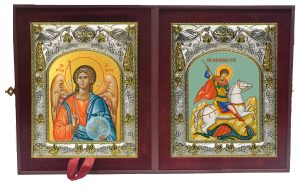 Складень Ангел Хранитель и Георгий Победоносец великомученик, икона Чудо Георгия о змие