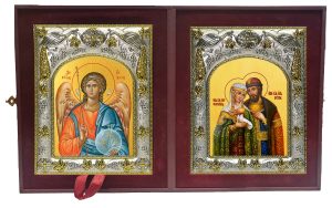 Складень Ангел Хранитель и Петр и Феврония святые благоверные князья