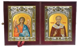 Складень Ангел Хранитель и Николай чудотворец, архиепископ Мир Ликийских, святитель