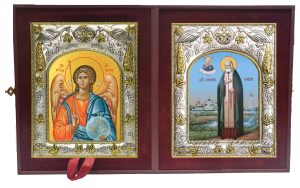 Складень Ангел Хранитель и Серафим Саровский преподобный, чудотворец
