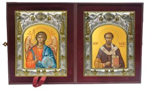 Складень Ангел Хранитель и Иоанн (Иван) Златоуст, архиепископ Константинопольский, святитель
