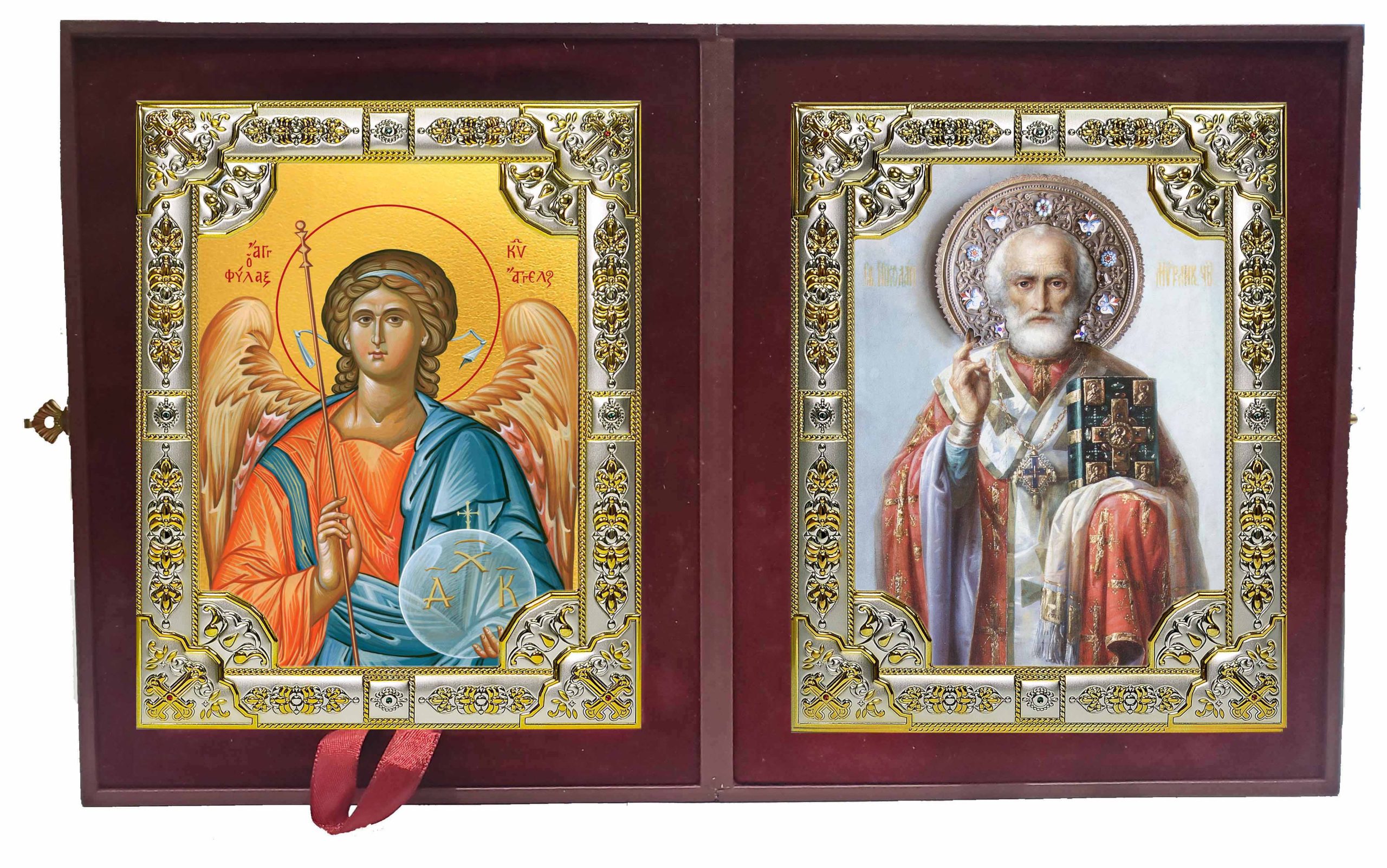 Складень Ангел Хранитель и Николай чудотворец, архиепископ Мир Ликийских, святитель