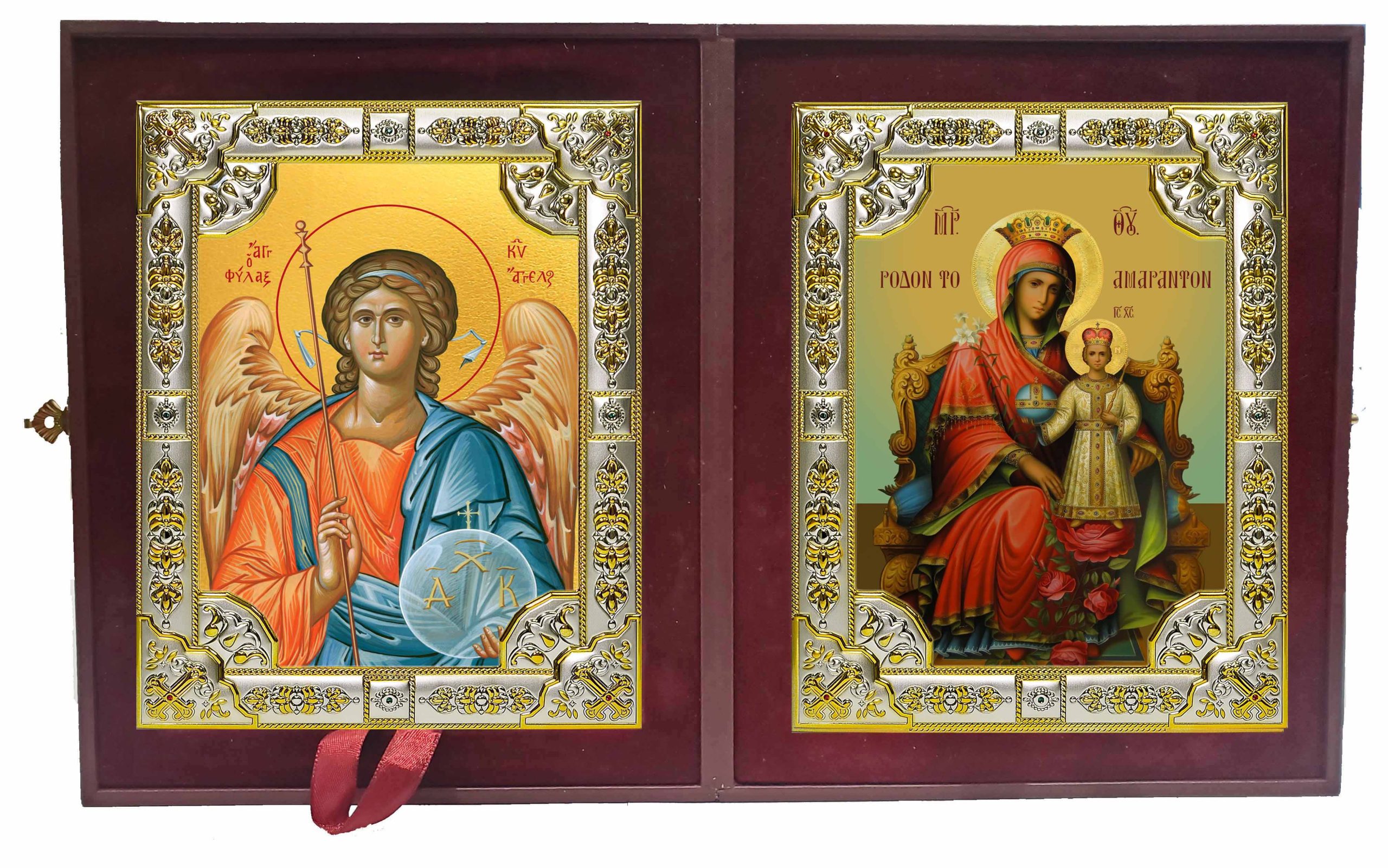 Складень Ангел Хранитель и Неувядаемая роза, икона Божией Матери