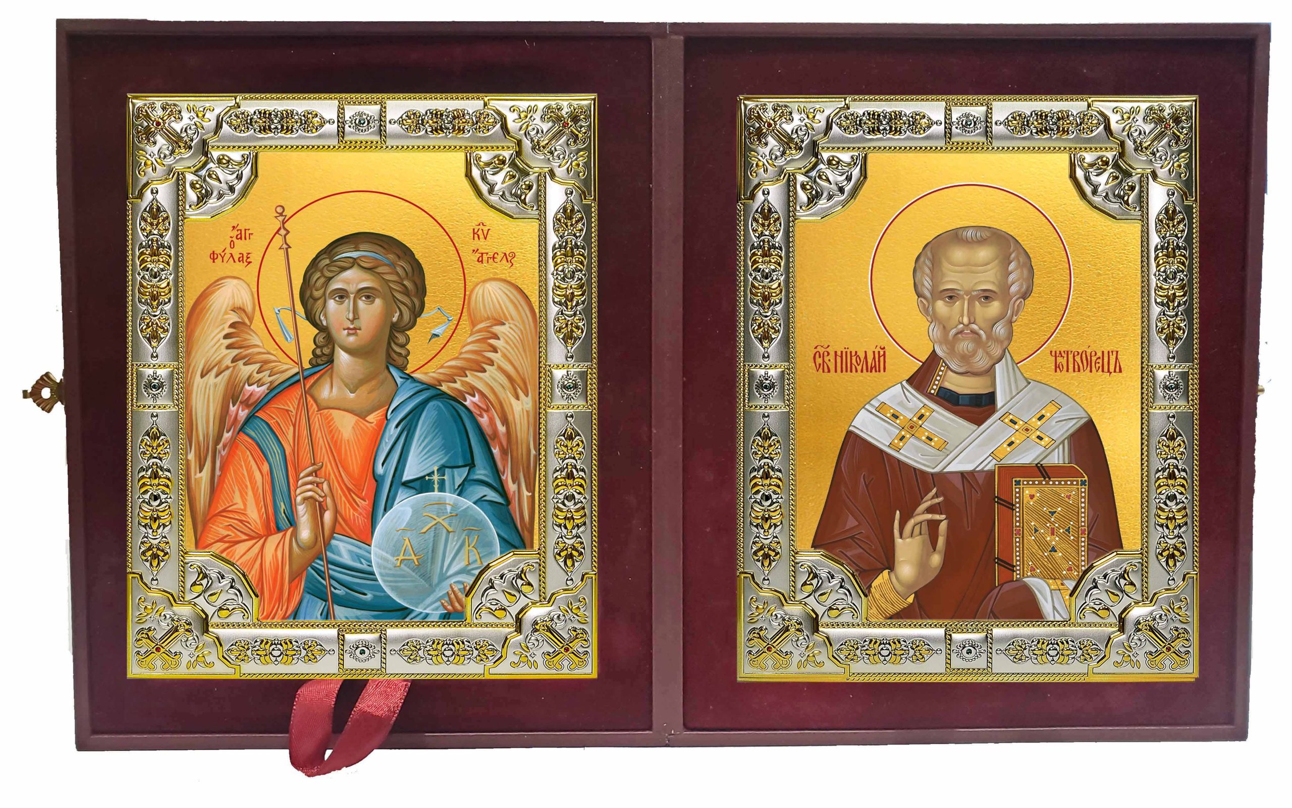 Складень Ангел Хранитель и Николай чудотворец, архиепископ Мир Ликийских, святитель