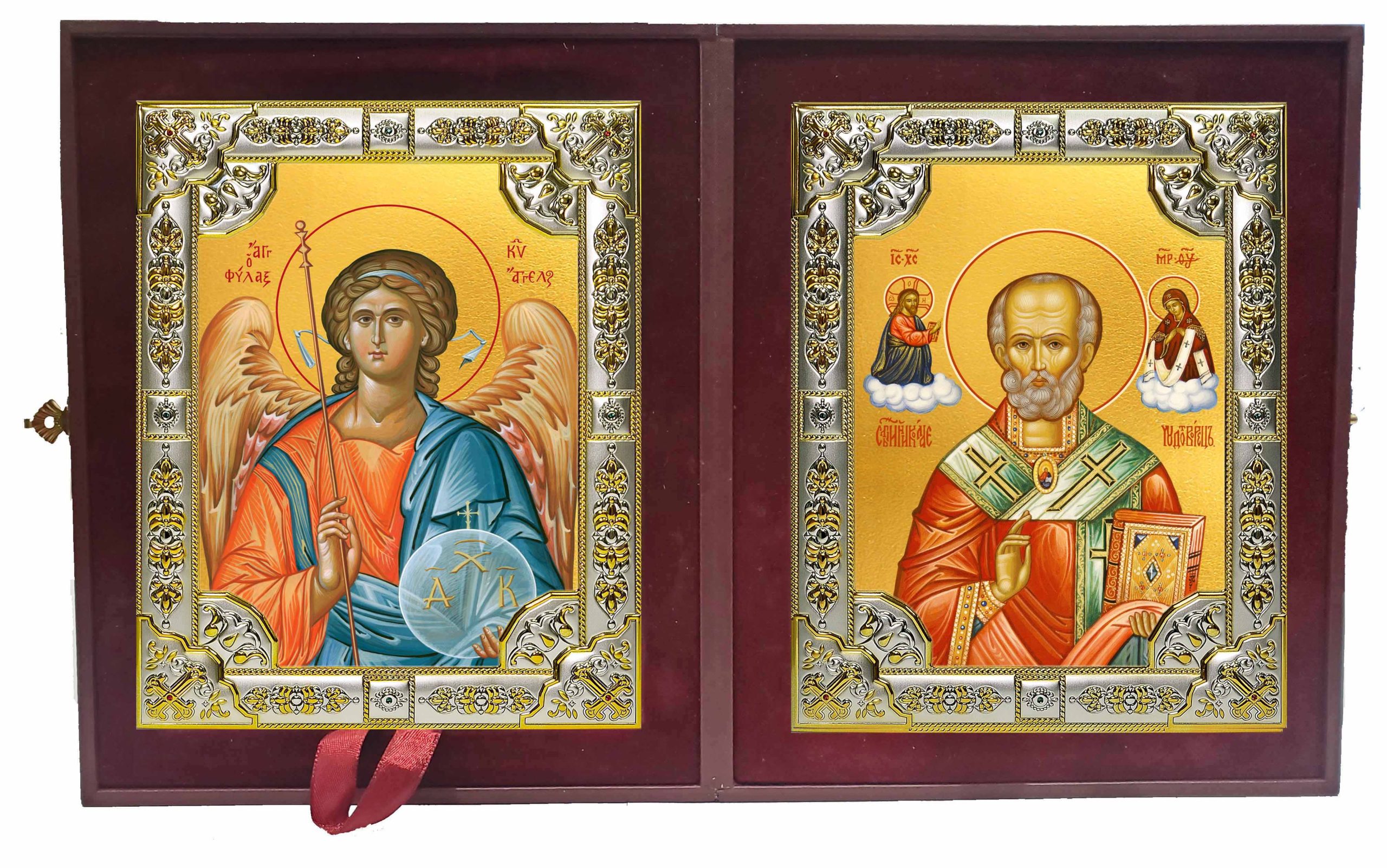 Складень Ангел Хранитель и Николай чудотворец, архиепископ Мир Ликийских, святитель