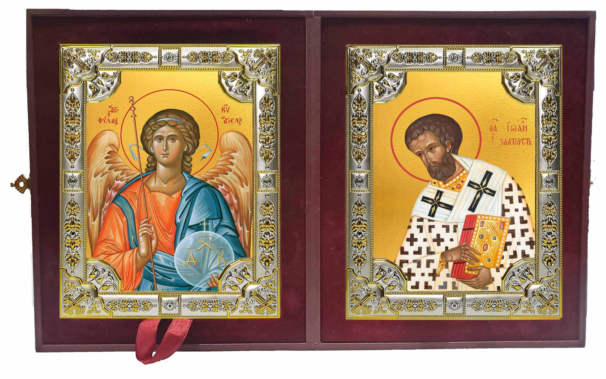 Складень Ангел Хранитель и Иоанн (Иван) Златоуст, архиепископ Константинопольский, святитель