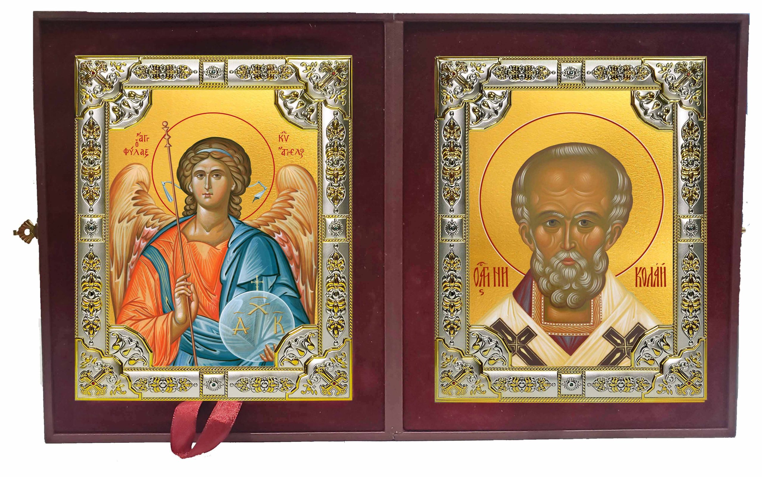 Складень Ангел Хранитель и Николай чудотворец, архиепископ Мир Ликийских, святитель
