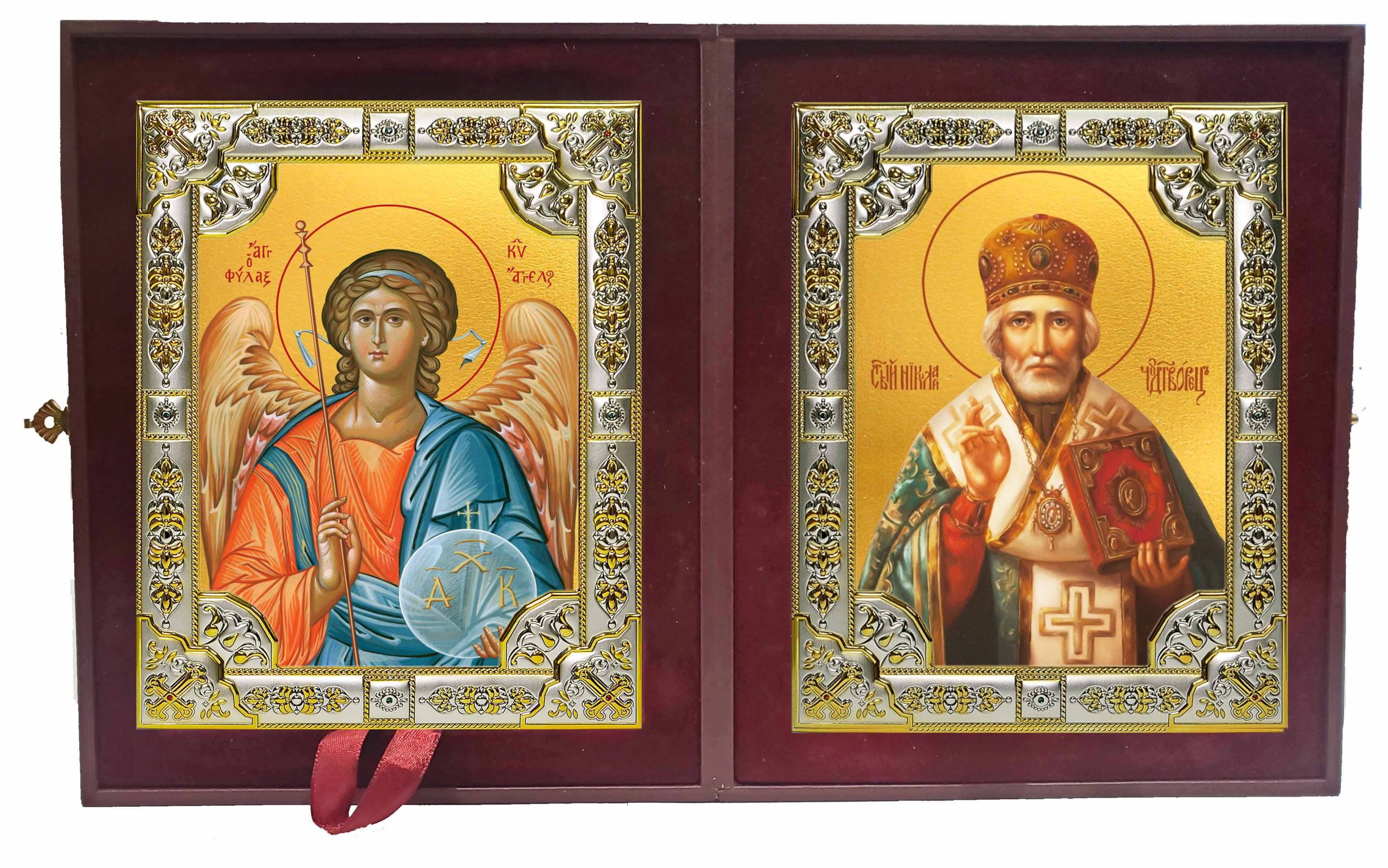 Складень Ангел Хранитель и Николай чудотворец, архиепископ Мир Ликийских, святитель